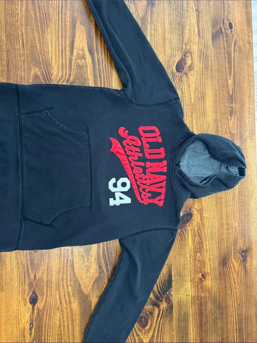Kids Old Navy Black Hoodie with Red Applique and White 94. Size large (10/12)